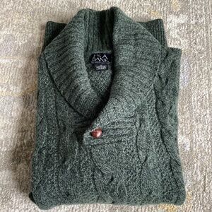 Jos.A.Bank Lambswool shawl collar vintage Mens Large cable knit sweater pullover